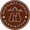 Bear Family Candles logo, 3 bears sitting next to each other facing away looking at mountains. "Bear Family Candles Handcrafted